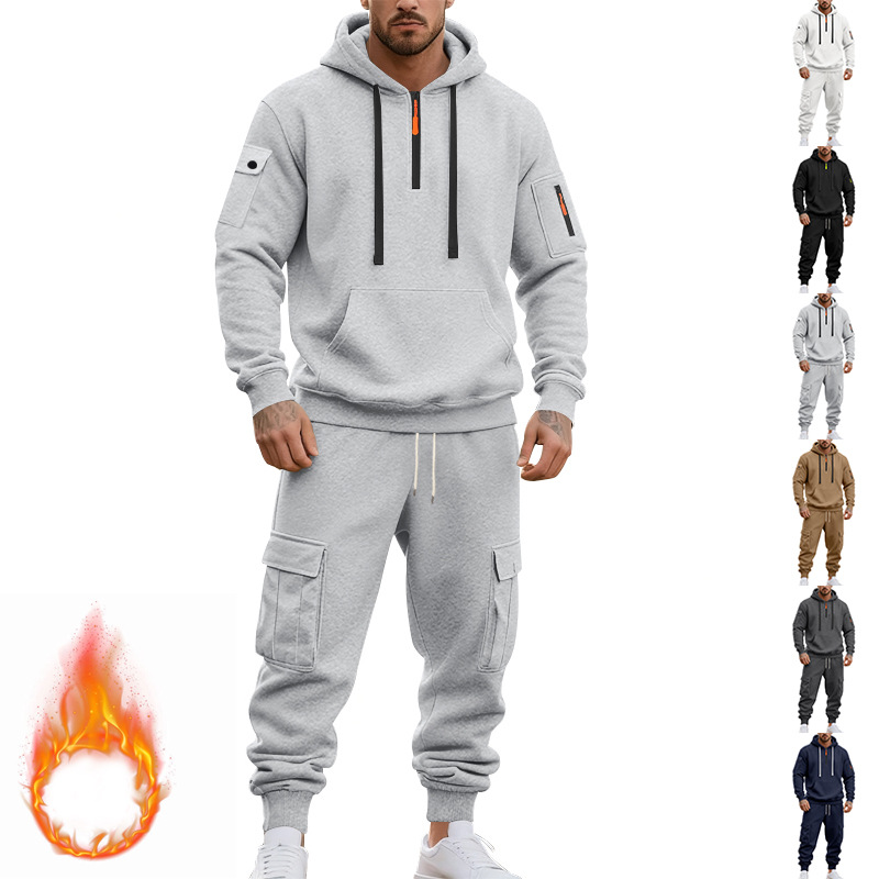 American Autumn And Winter Heavy Loose Men's Tooling Outdoor Commuting Casual Fleece Warm Sweater Tooling Sweatpants Set_viptrois.com