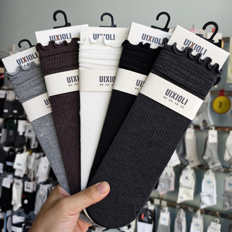 Wei Xiaoli 5213 straight-leg women's ankle socks, autumn new collection, high-quality cotton, seamless toe, mid-calf length, solid color, casual socks