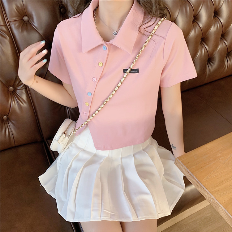 Women's T-shirt Short Sleeve T-Shirts Patchwork Button Simple Style Solid Color display picture 2