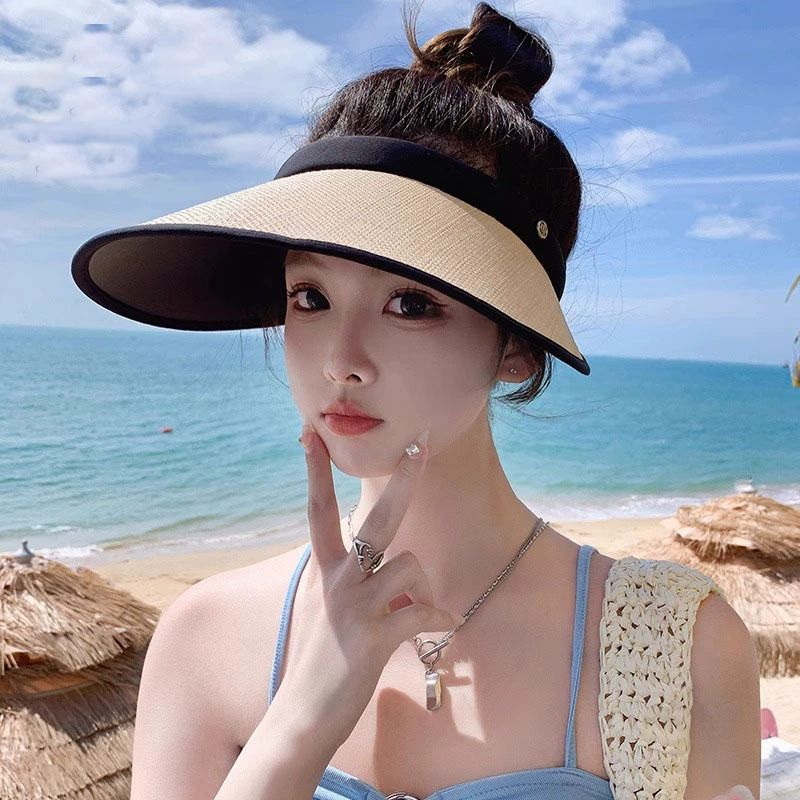 Spring/Summer Universal Beach Sun Hat Solar-Powered, Simple Elegant UV Protection, Adjustable Black or White