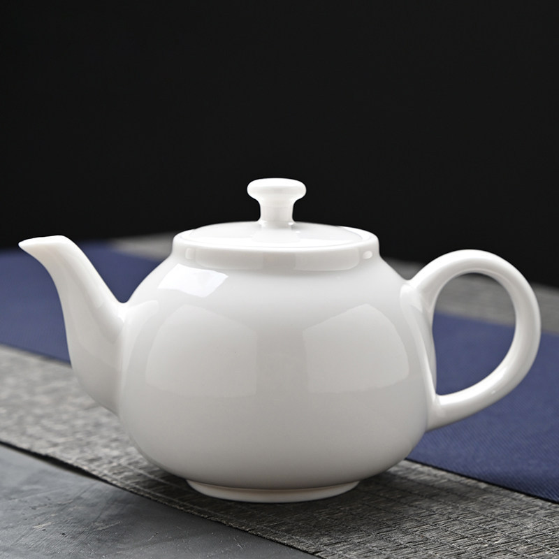 Dehua White Porcelain Ceramic Teapot, Complete Kung Fu Tea Set for Home Use, Jade-Like Xishi Teapot with Filter for Brewing Tea and Entertaining Guests, Single Teapot