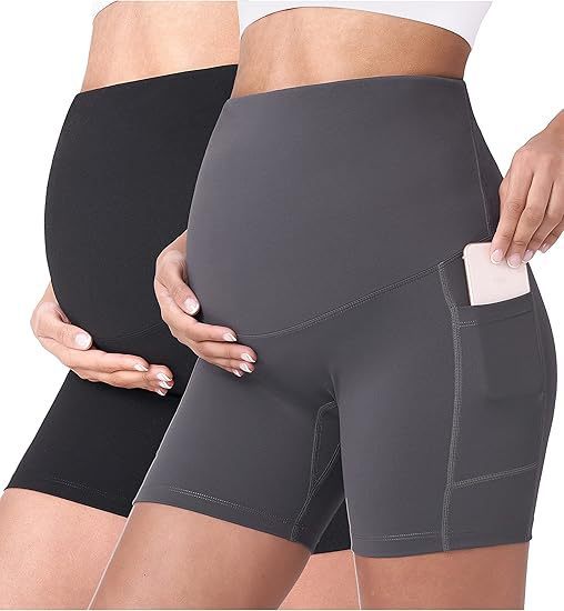 ヨーロッパとアメリカの越境販売向け、妊婦用ショートパンツ、ハイウエスト、スポーツ、腹部サポート、ヒップアップ、レギンス、ヨガパンツ、ポケット付き 5inchと8inch|undefined