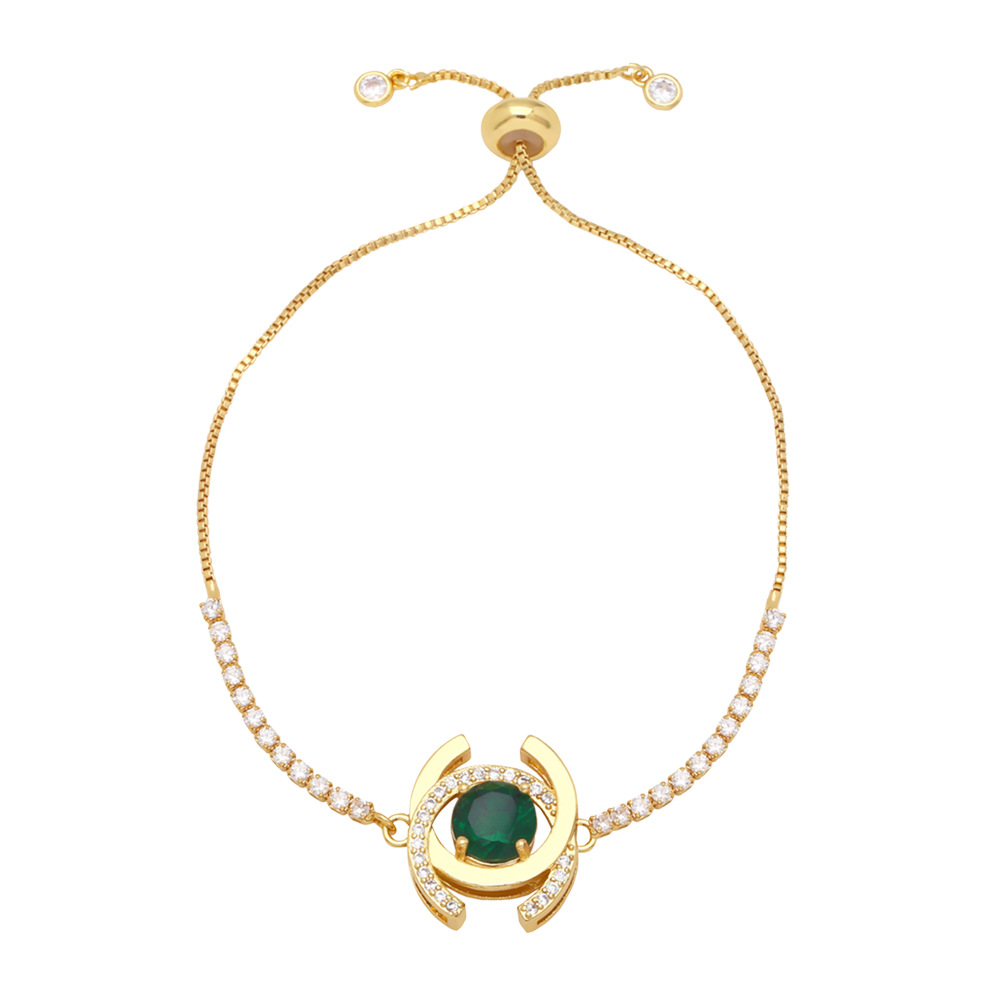 Fashion Color Zircon Women Simple Geometric Diamond Copper Bracelet