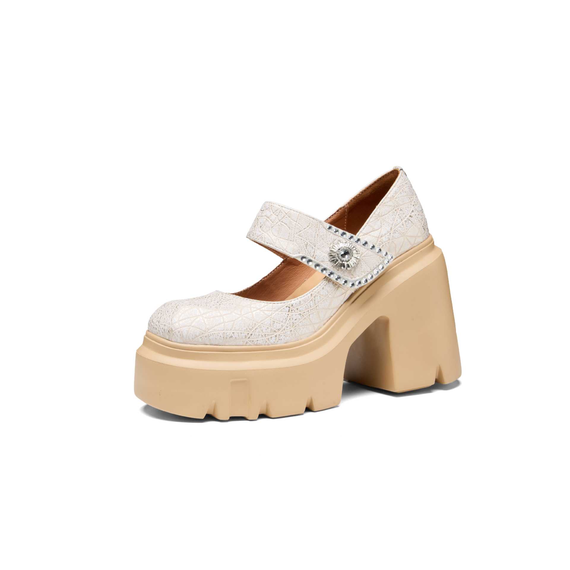 Giày Mary Jane nữ da thật gót cao 12 cm đế dày phong cách Pháp — màu đen