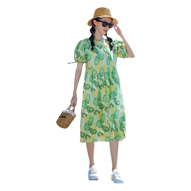 Vestido de algodón puro de verano para niñas 2024 nueva ropa de verano para niños medianos y grandes estilo occidental vestido de princesa celebridad de Internet falda de niñas moda