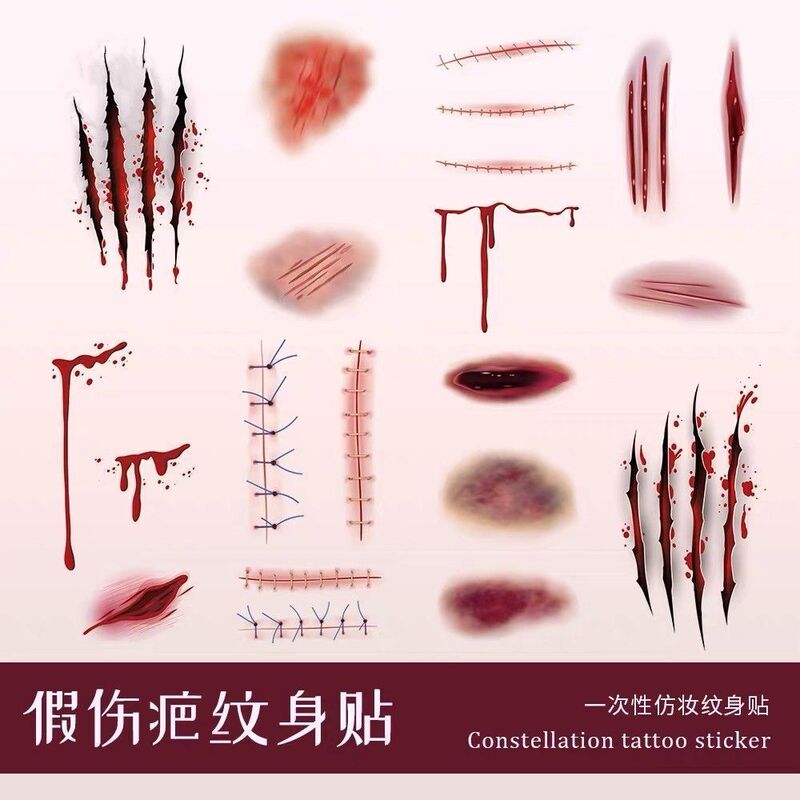 Halloween Tattoo Stickers Fake Scars Imitation Wounds Abrasions Bruises Stitches Makeup Bar Party Spoof Tattoo Stickers