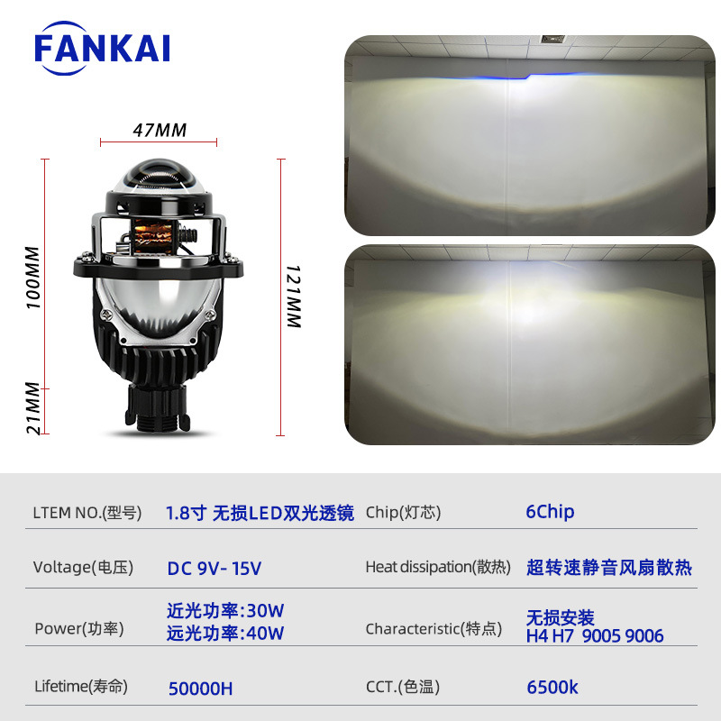 1.8 Pulgadas sin pérdida LED lente de doble luz de alta potencia faro de automóvil de motocicleta transformación de lejos y cerca universal h4h7