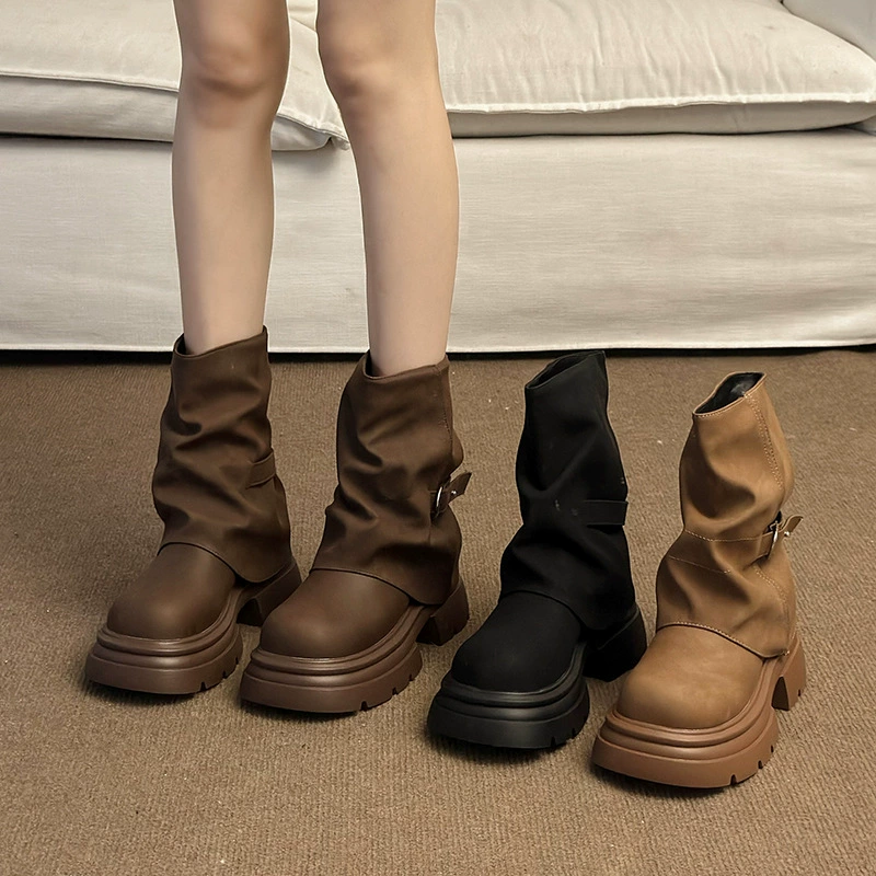 Коричневые ретро ботинки Melard на толстой подошве для женщин, новые осенние универсальные ботинки с эффектом увеличения роста, 2025 год.