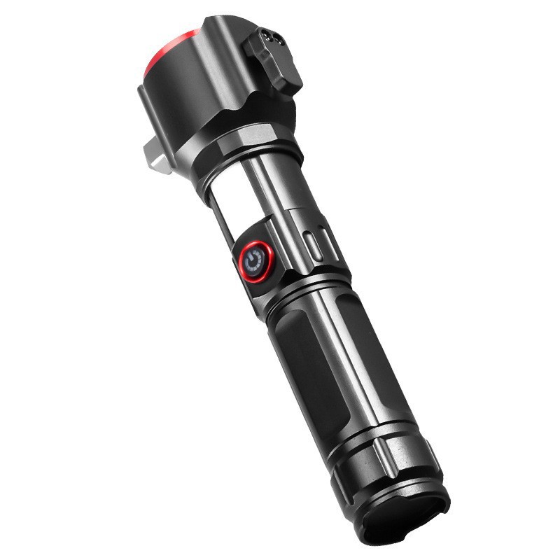 Nuevo zoom transfronterizo linterna recargable al aire libre luz fuerte tipo-C fuente de luz dual con banco de energía linterna de martillo de seguridad