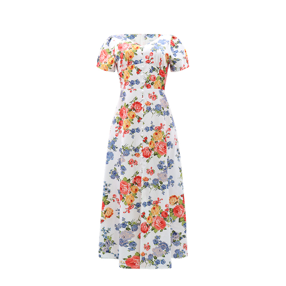 Women's Clothing Printed Holiday Casual Short Sleeved Dress_ecoleips.com