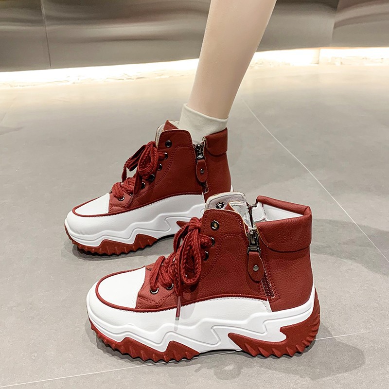 Korean style new dad shoes for women Women Sneakers Thick bottom front lace up sneakers for women Height increasing shoes for women_desvips.com
