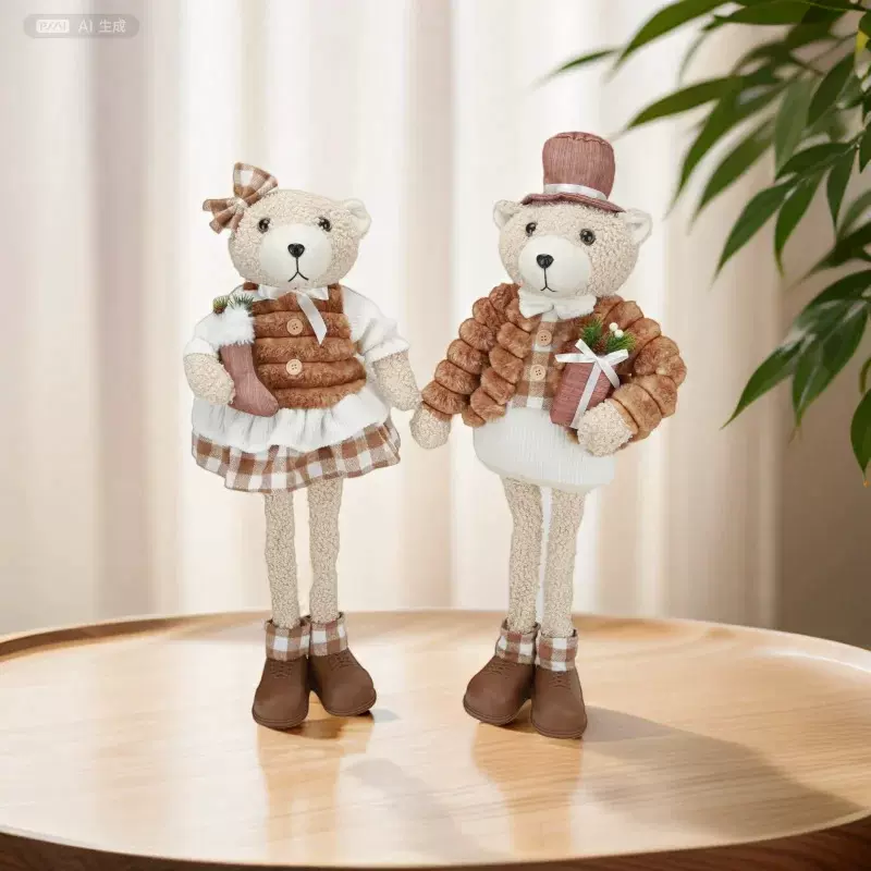 跨境新品圣诞节可爱礼物熊摆设玩偶居家装饰品可伸缩站姿圣诞小熊