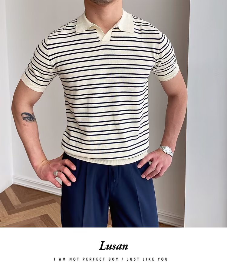 245g Weight Short Sleeve Sleeve Length Regular Sleeve Sleeve Type Polyester Fabric Type Regular Top Length Casual Occasion Turndown Neckline Slim Fit Type Stripe Pattern Summer, Spring Season Men's Gender Classic Style Style 3XL, M Size Wholesale Men's Polyester Classic Style Stripe Short Sleeve Men's T-shirt 11