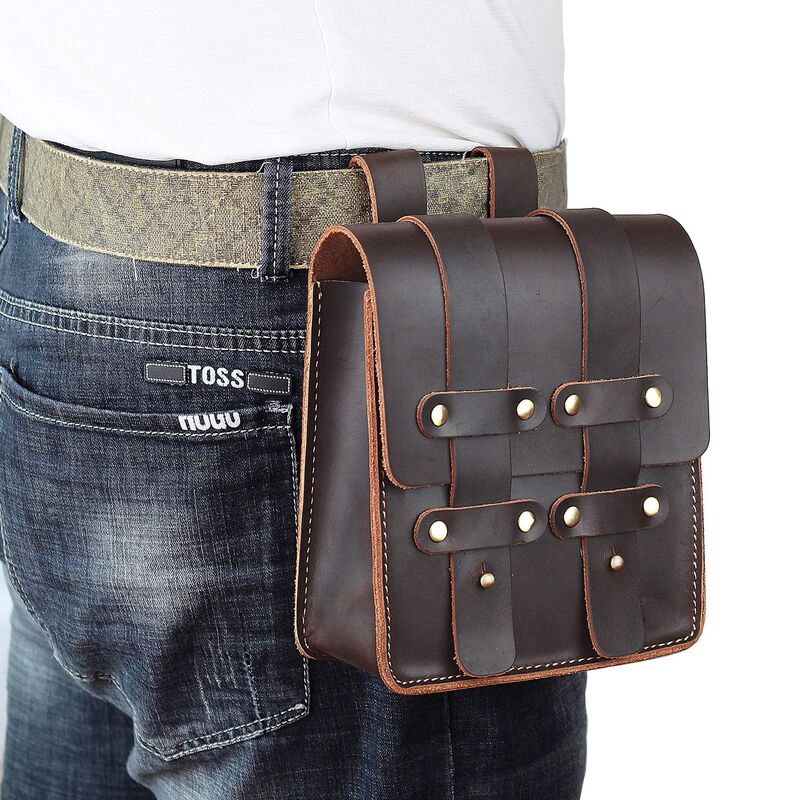 3615 Men's and Women's Retro Waist Bag Pants Hanging Bag Crazy Horse Real Cowhide Mobile Phone Bag Sports Running Outdoor Trendy 3616