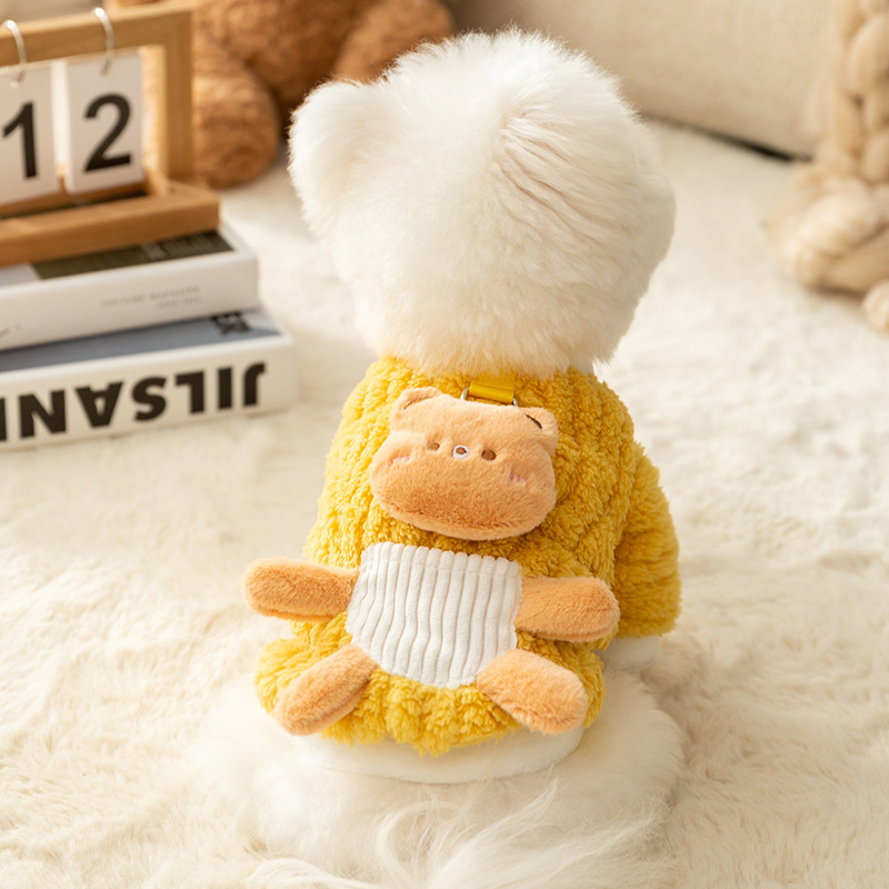 Estilo coreano lindo de dibujos animados de otoño e invierno perro de dos patas de lana medio y pequeño perro gato suéter Teddy ropa para mascotas
