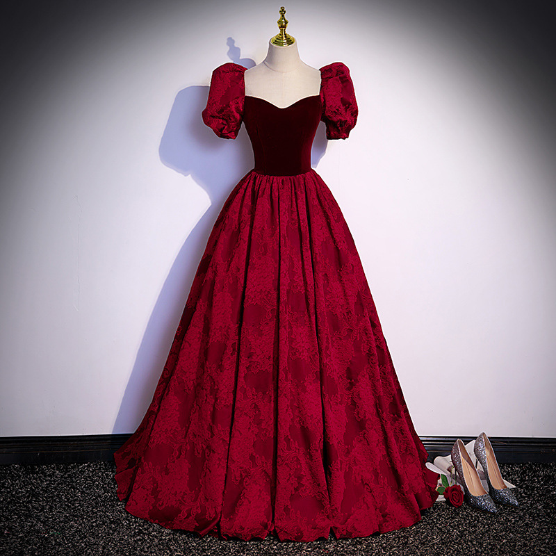 French-Style Toast Dress for the Bride, 2025 Summer Wedding, High-End Puff Sleeve Long Short-Sleeve Evening Gown, Socialite Light Luxury