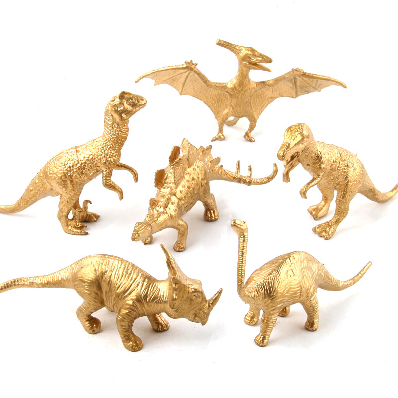 Serie de dinosaurios jurásicos, edición mini, juego de 14 piezas de modelos de animales de dinosaurios simulados dorados, juguetes de espinosaurio y velociraptor