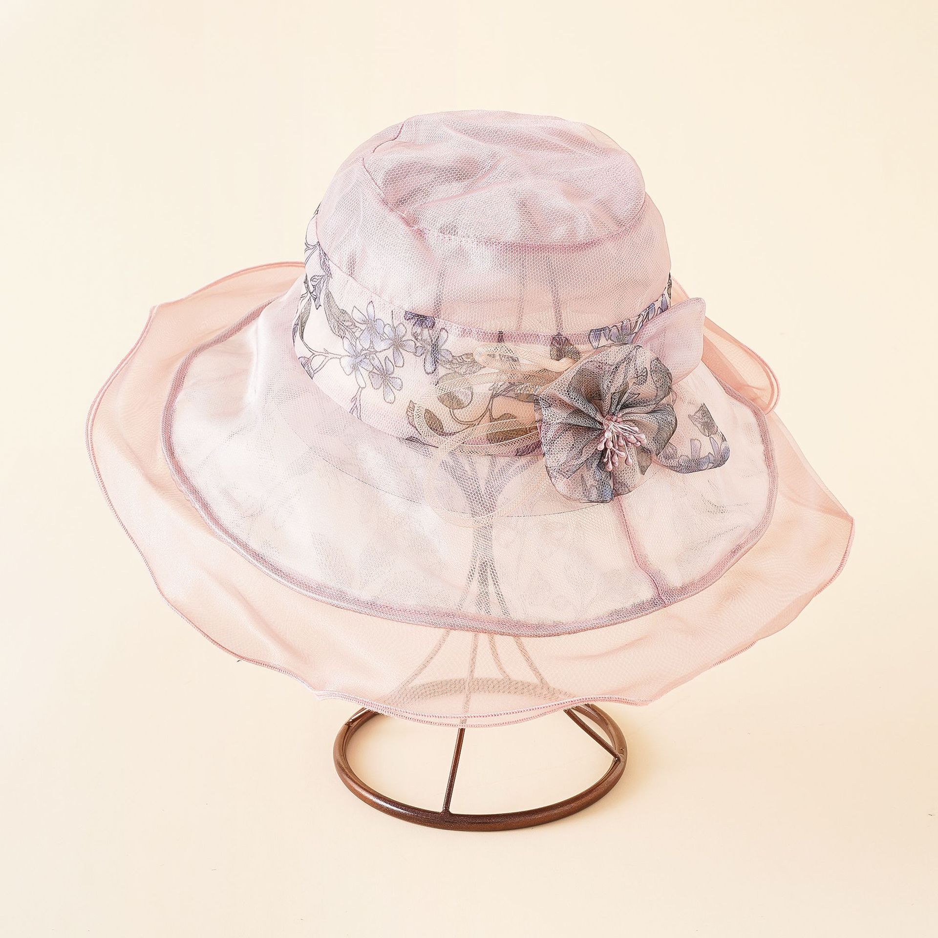 Europa y América Nueva elegante flor sombrero de sol de verano de las mujeres sombrero de Sol de viaje ala grande sombrero plegable