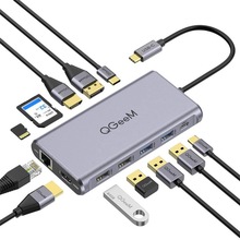 QGeeM 12合一type-C扩展坞C型多功能集线器支持三重显示4K HDMI