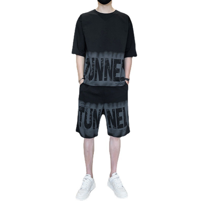 Camiseta de algodón de hombre de mangas cortas, ropa de dos piezas para hombres, combinación de estudiantes jóvenes guapos, tendencia de letras coreanas.