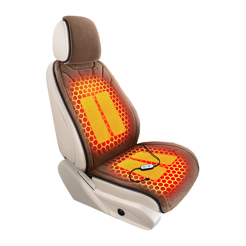 2025 New Ferret Velvet Graphene Heated Stuffed Winter Car Cushion Car Single Seat Cushion Three-Piece Set