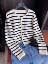 Q 19591 Casual Striped Knit Cardigan ������֯���� �羳����