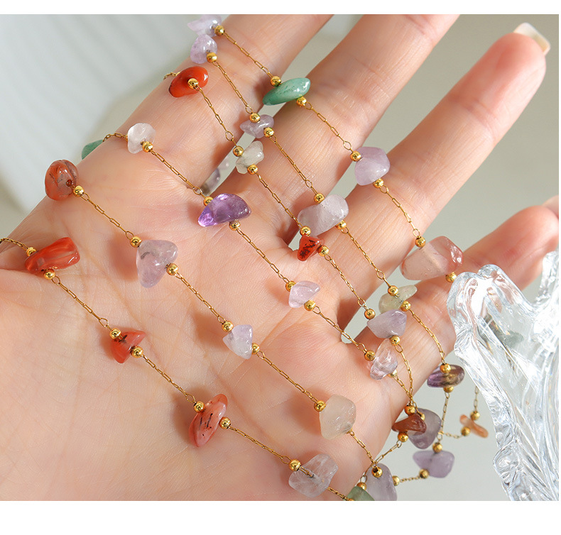 Simple Style Multicolor Titanium Steel Inlay Natural Stone Bracelets Necklace