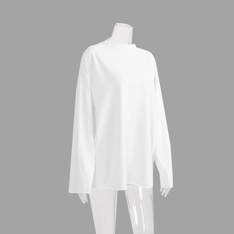 Áo thun nữ cotton 100% cổ tròn tay dài form rộng màu trơn — Màu cà phê, Màu hồng, Màu mơ, Màu trắng chi tiết 35