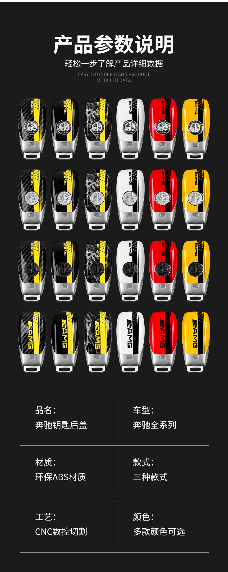 Suitable for Mercedes-Benz Key Shell E-Class C-Class Glc/G-Class/Gle/Gls Black and White Amg Apple Tree Rear Cover Modified Shell