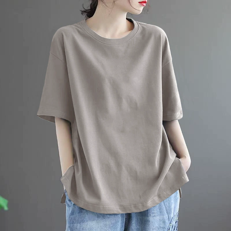 Летняя свободная женская футболка с короткими рукавами в стиле допамина, новая европейская повседневная футболка больших размеров, закрывающая тело, топ