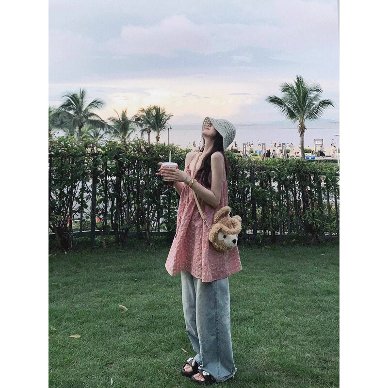 Contrast Color Plaid Lace-Up Camisole Women's Summer 2025 New Korean Style Loose Casual Age-Reducing Versatile Top Trendy