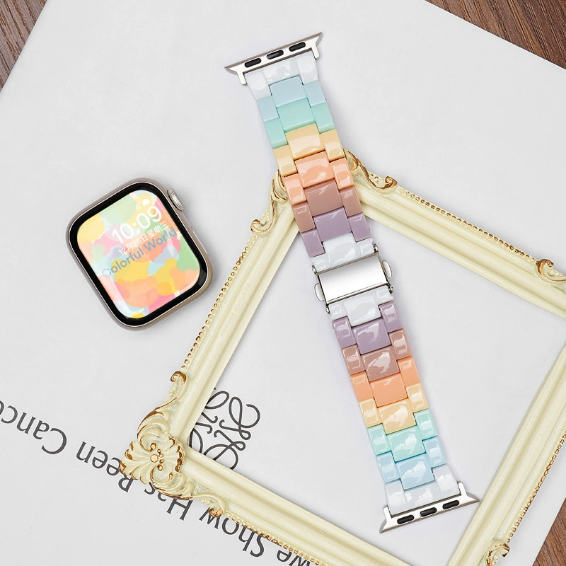 Совместимо с ремешком Apple Watch iwatchS9 смола конфета семицветная радуга Huawei Samsung applewatch