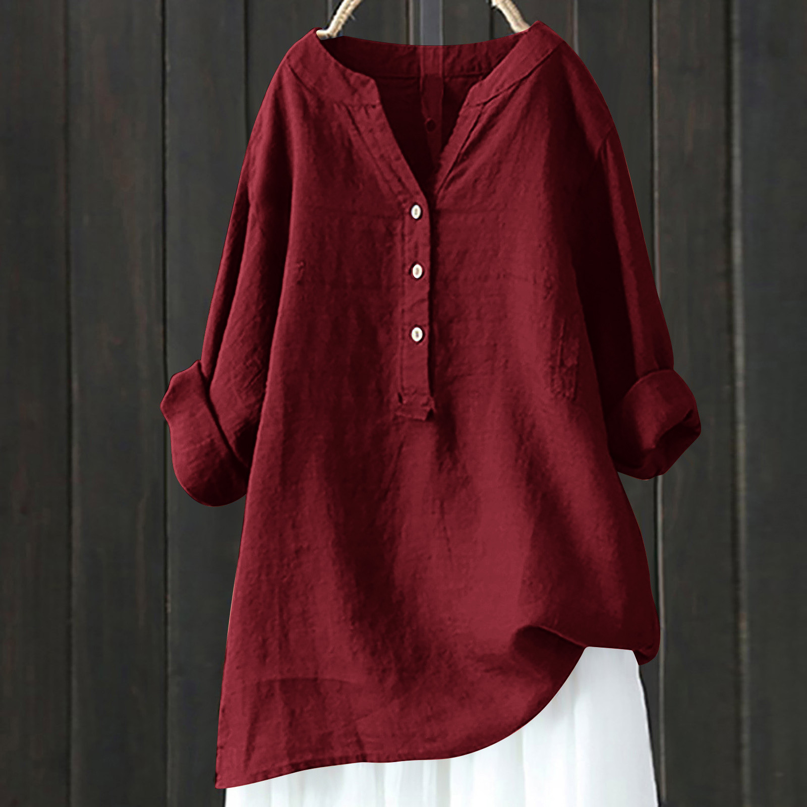 Women's Blouse Long Sleeve Blouses Button Simple Style Solid Color display picture 5