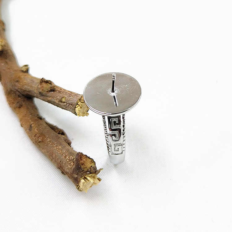 s925纯银戒指DIY镶嵌万能托珍珠圆珠戒托活口女款空托约直径14mm