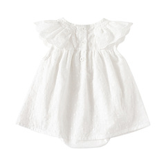 安佰鹿夏款刺繡小花純棉白色公主裙 小飛袖包屁裙子 可愛公主哈裙