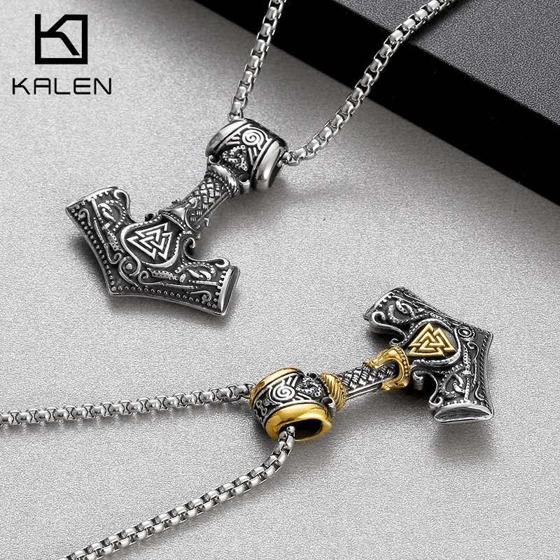 Punk Vintage Fashion Jewelry European and American Viking Ship Anchor Odin Triangle Rune Men's Stainless Steel Pendant
