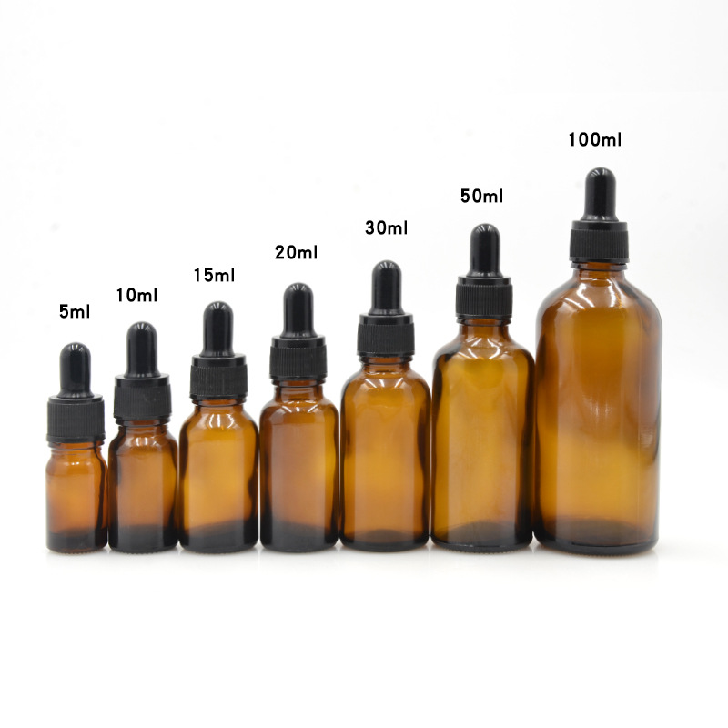 Botellas de vidrio ámbar para aceites esenciales | A prueba de luz, con gotero o bola rodante, lista para usar