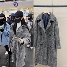 轻奢小香风粗花呢双排扣腰带女羊毛羊驼毛混纺中长款毛呢大衣外套