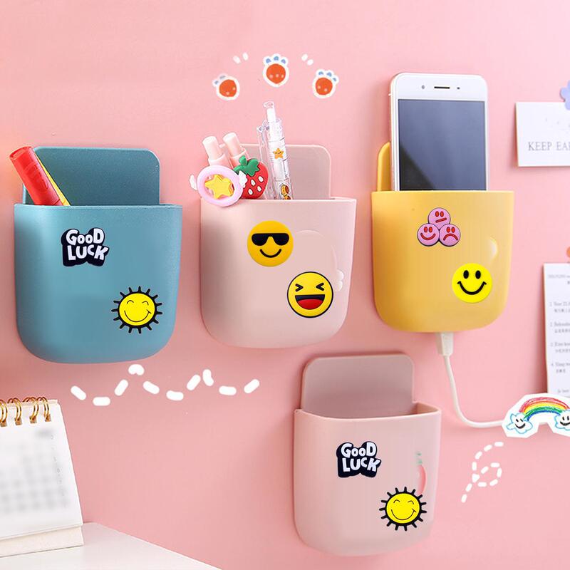 Shein Smiley Face Wall-Mounted Rack, No-Drill Storage Rack, Trendy Bedside Phone Holder, Portable Storage Box