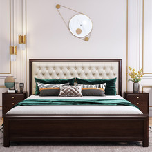 轻奢美式实木床1.8米双人主卧婚床真皮软包1.5卧室大床樱桃木家具