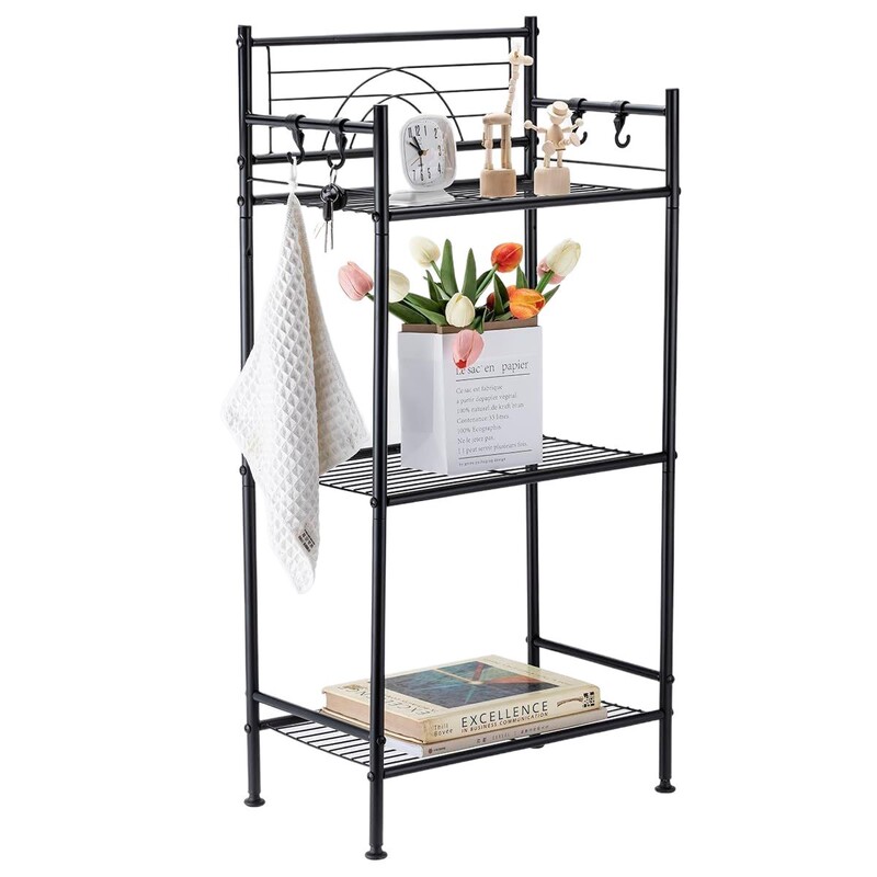 3-Tier Freestanding Metal Shelving Unit, Durable Metal Storage Rack for Bathroom, Laundry, Kitchen, Office