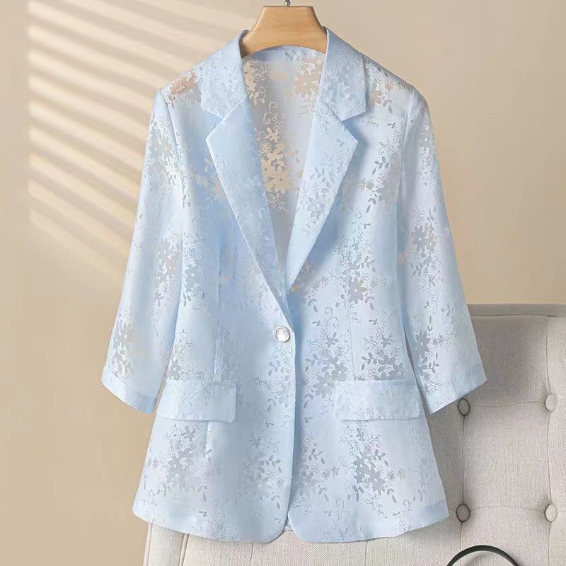 Thin Lace Suit Jacket Summer Organza Sun Protection Fashionable Slim New Style Hollow Three-Point Fashion Suit High-End