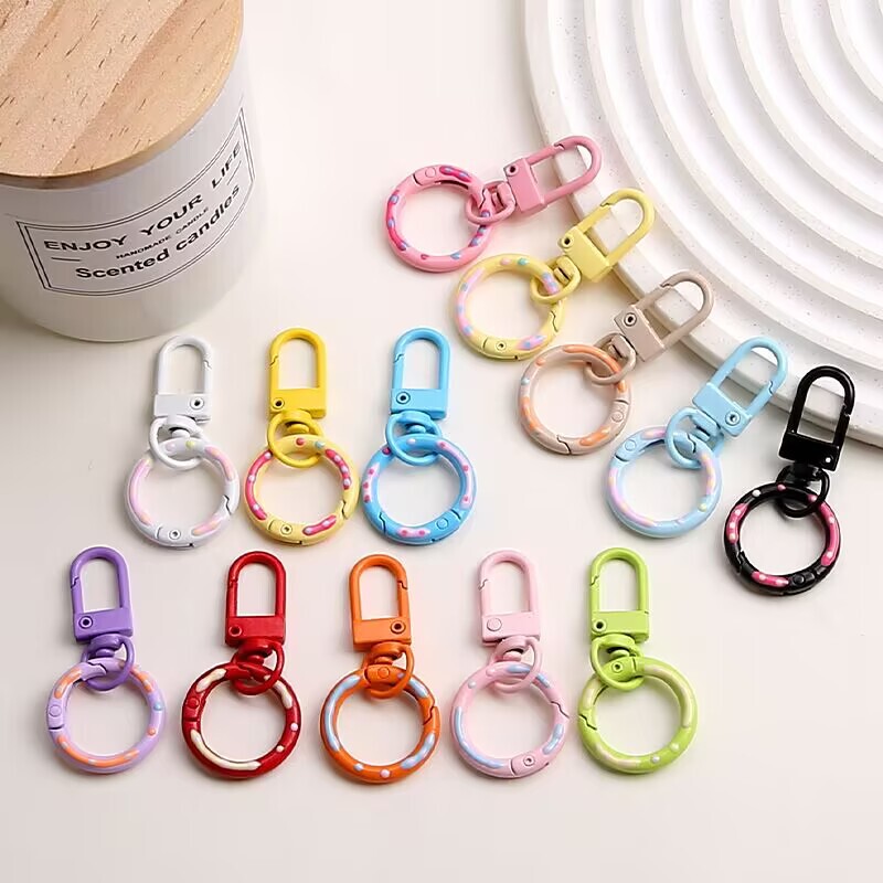 Candy Color Hand-Painted Donut Spring Buckle Plus Revolving Door Buckle Keychain DIY Luggage Keychain Doll Pendant