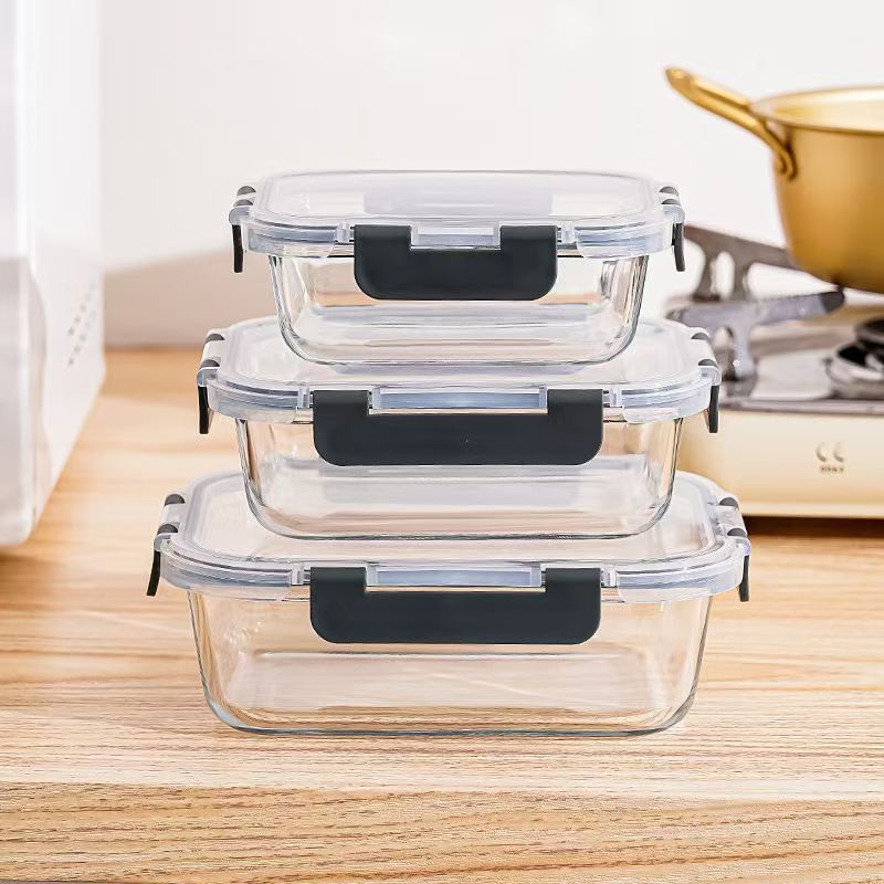 Tuppers rectangulares de vidrio borosilicato con tapa, grado alimenticio