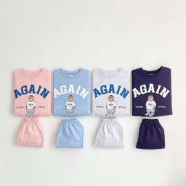 韩版新款夏季男女宝宝棉小熊印花短袖两件套婴幼童短袖+短裤套装