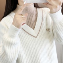 半高领水貂绒套头毛衣女秋冬新款2025宽松外穿加绒加厚针织打底衫