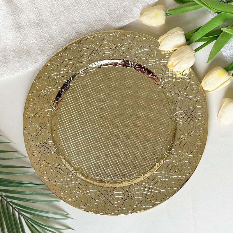 Foreign Trade Charger Plates European-Style Carved Charger Plates Hotel Wedding Party High-End Decorative Plates Factory Foreign Trade Charger Plates European-Style Carved Charger Plates Hotel Wedding Party High-End Decorative Plates Factory