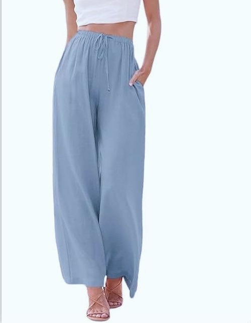 Relaxed Fit Wide Leg Pants for Women Linen Blend Drawstring Waist Pockets plus Size Available_ecoleips.com