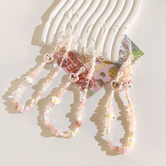 韓系ins粉色愛心蝴蝶結手提鏈串珠掛飾通用手機掛繩ccd相機拍立得