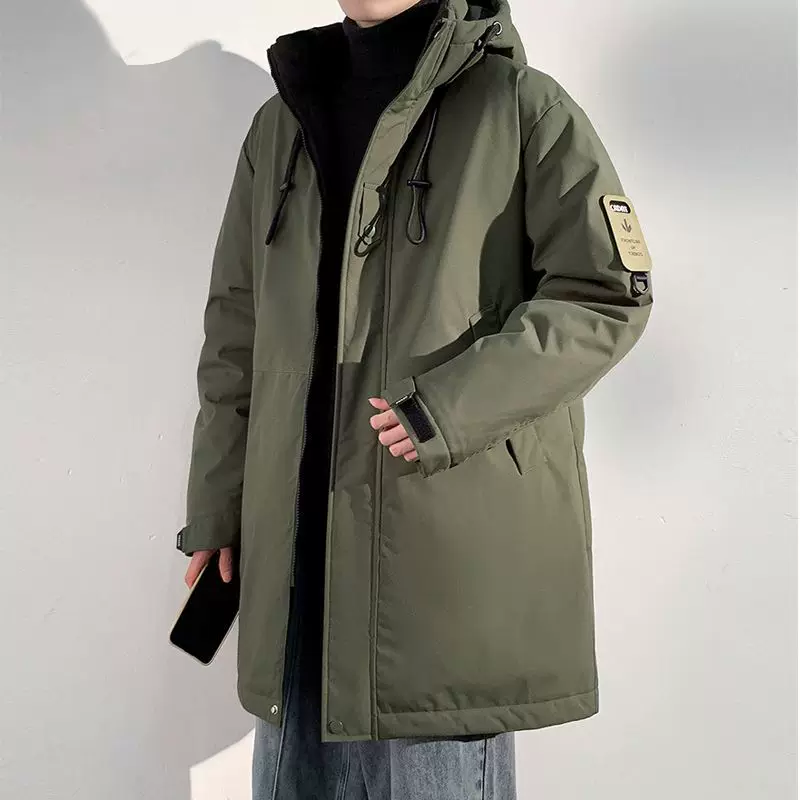 Long winter warm hoody, coat, down jacket with down, mid-length